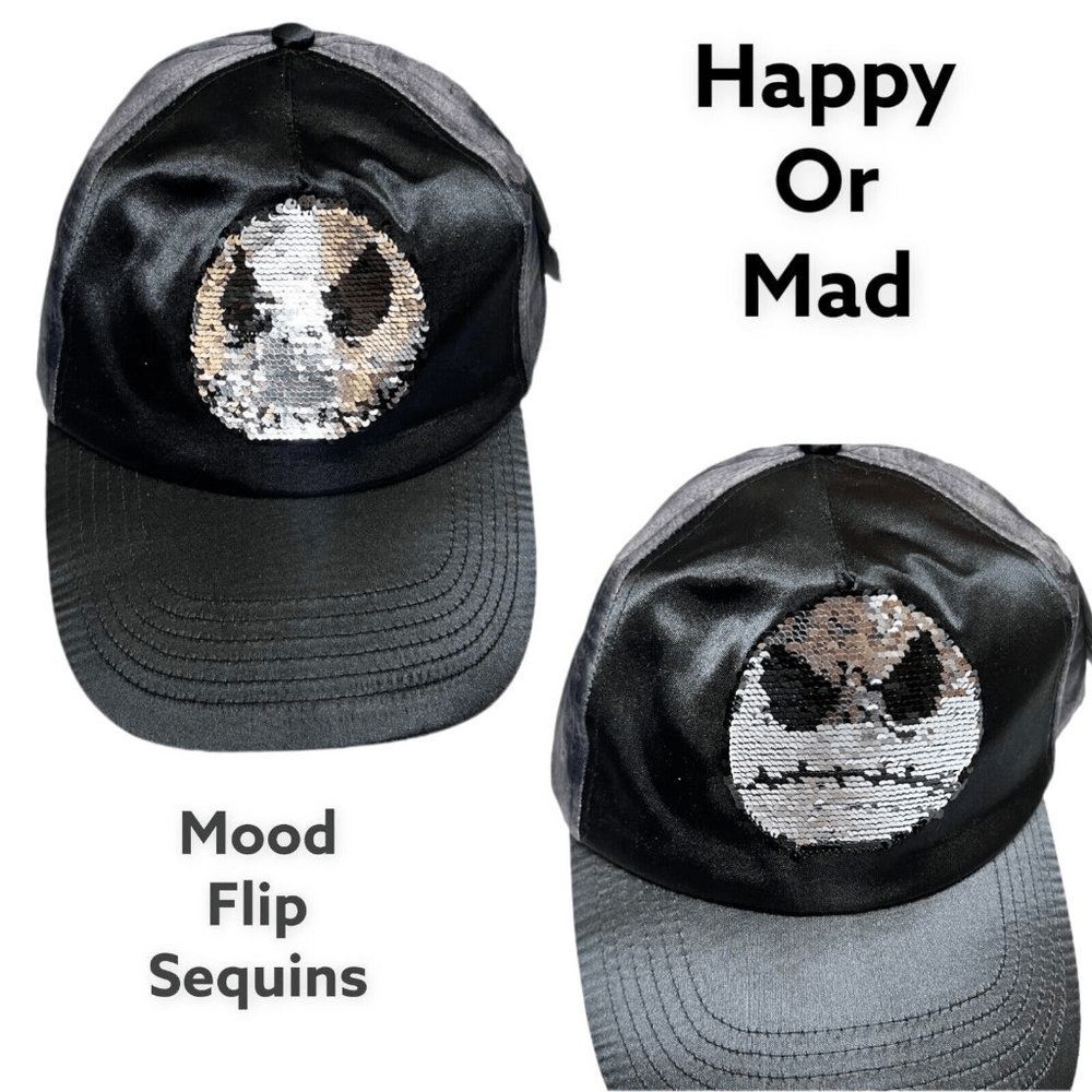 DISNEY PARKS FLIP SILVER SEQUIN NIGHTMARE BEFORE CHRISTMAS JACK SKELLINGTON CAP